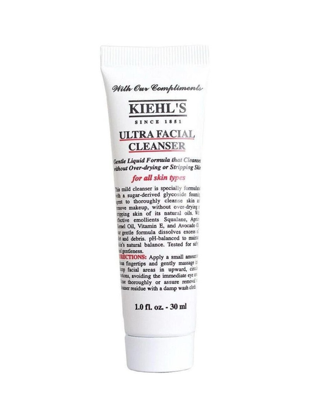 Kiehl's Ultra Facial Cleanser White Tube with Black and Red Text